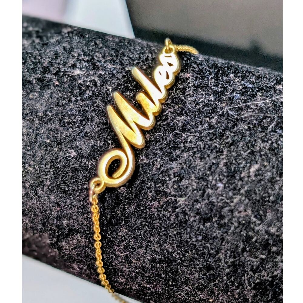925 Sterling Vermeil 'Miles' Name Chain Link 8"-9.25" Bracelet